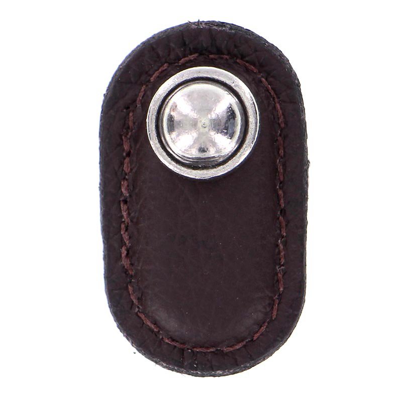 Leather Collection Magrini Knob in Brown Leather in Vintage Pewter