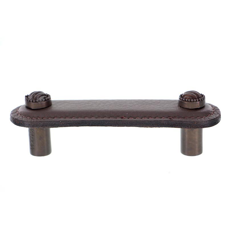 Leather Collection 3" (76mm) Sanzio Pull in Brown Leather in Oil Rubbed Bronze