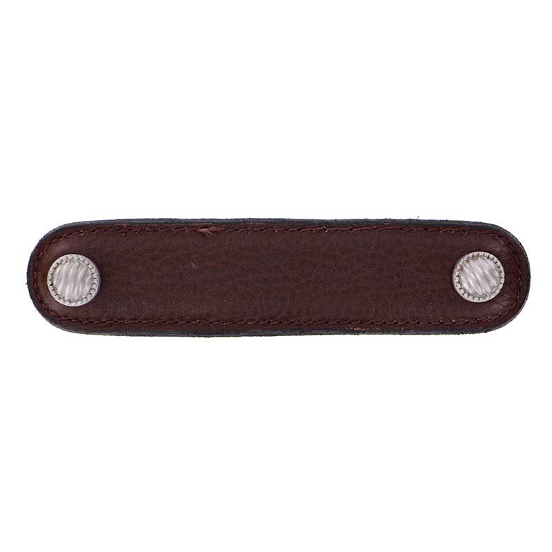 Leather Collection 4" (102mm) Sanzio Pull in Brown Leather in Satin Nickel