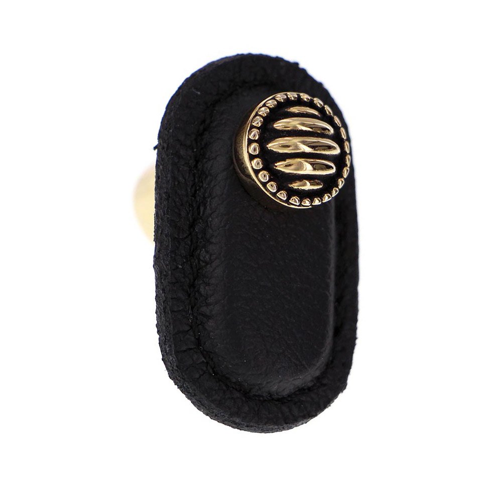 Leather Collection Sanzio Knob in Black Leather in Antique Gold