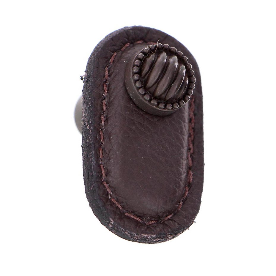 Leather Collection Sanzio Knob in Brown Leather in Oil Rubbed Bronze