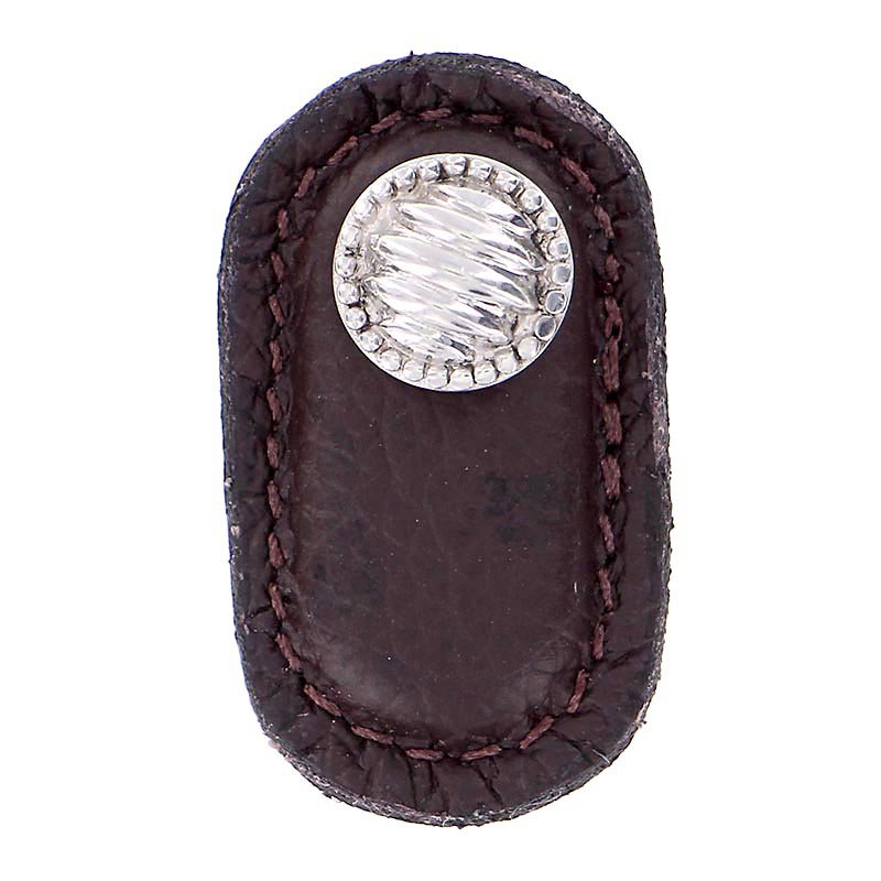 Leather Collection Sanzio Knob in Brown Leather in Polished Nickel