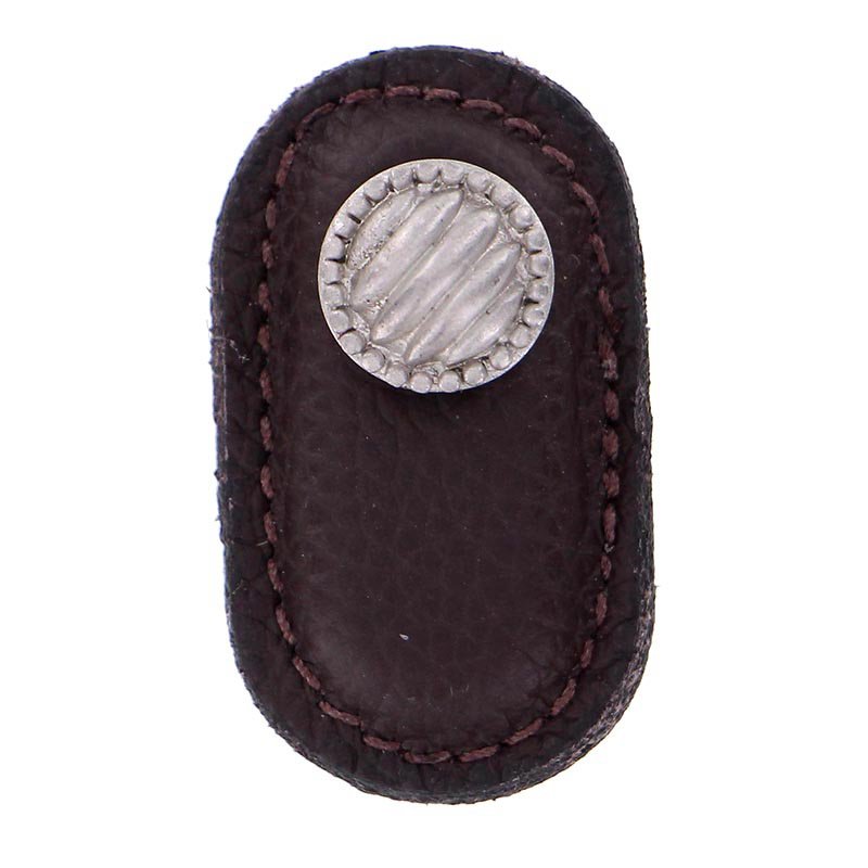 Leather Collection Sanzio Knob in Brown Leather in Satin Nickel