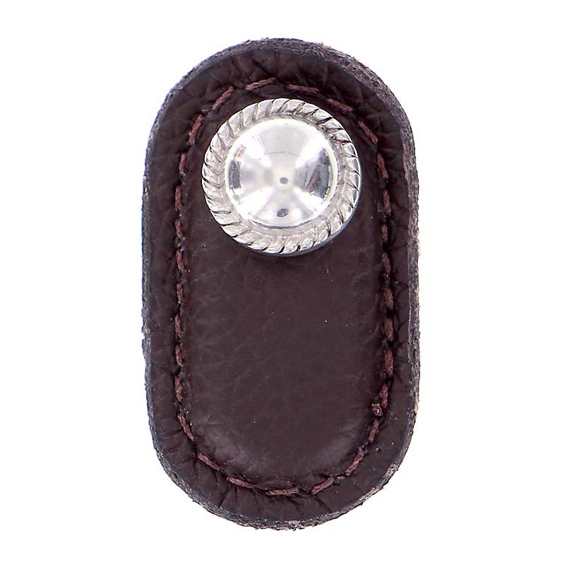 Leather Collection Cappello Knob in Brown Leather in Polished Nickel