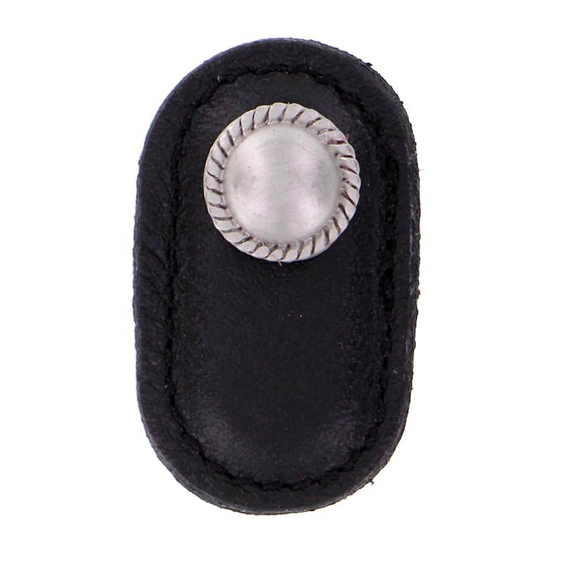 Leather Collection Cappello Knob in Black Leather in Satin Nickel