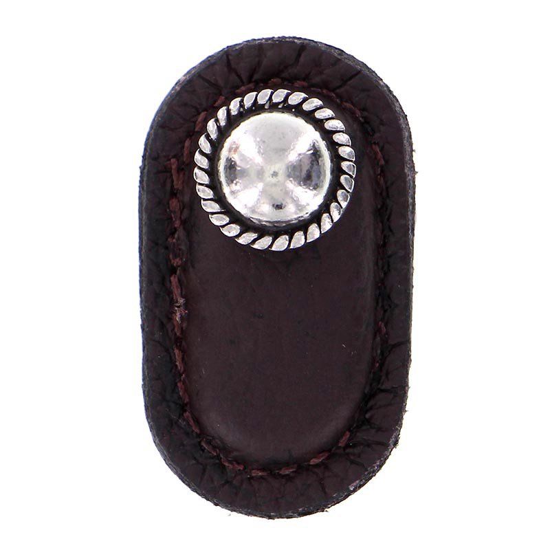 Leather Collection Cappello Knob in Brown Leather in Vintage Pewter