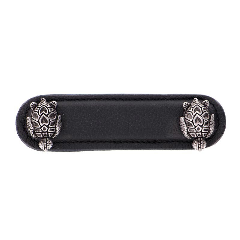 Leather Collection 3" (76mm) Tartaruga Pull in Black Leather in Antique Nickel