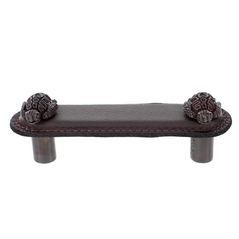 Leather Collection 3" (76mm) Tartaruga Pull in Brown Leather in Oil Rubbed Bronze