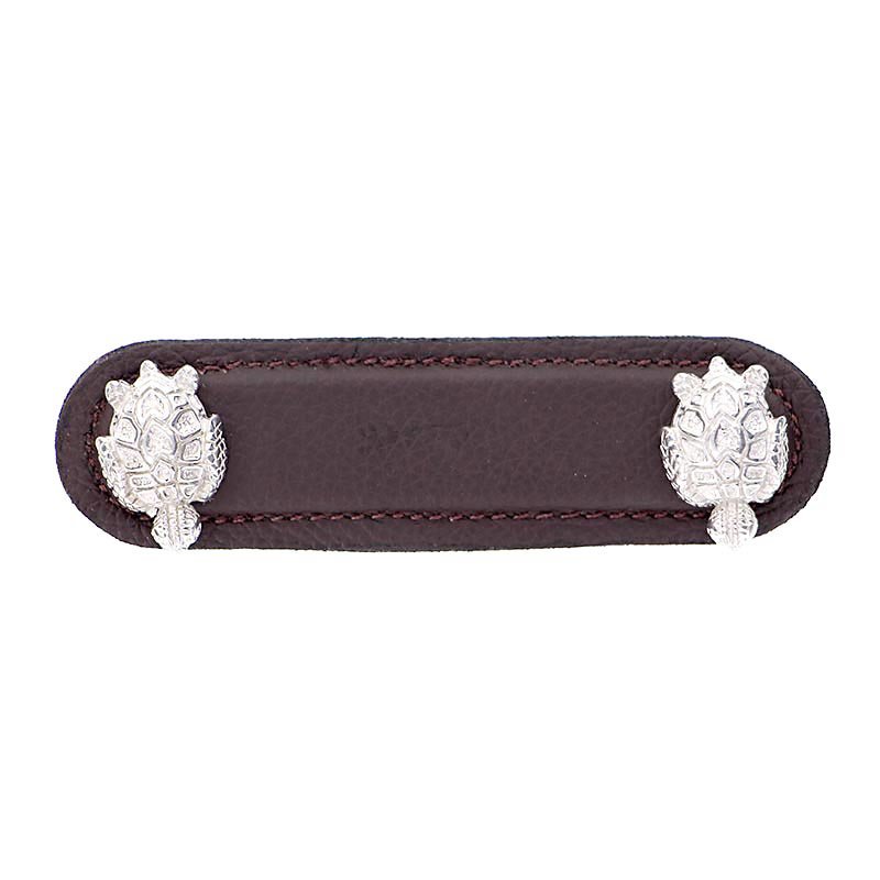 Leather Collection 3" (76mm) Tartaruga Pull in Brown Leather in Polished Nickel
