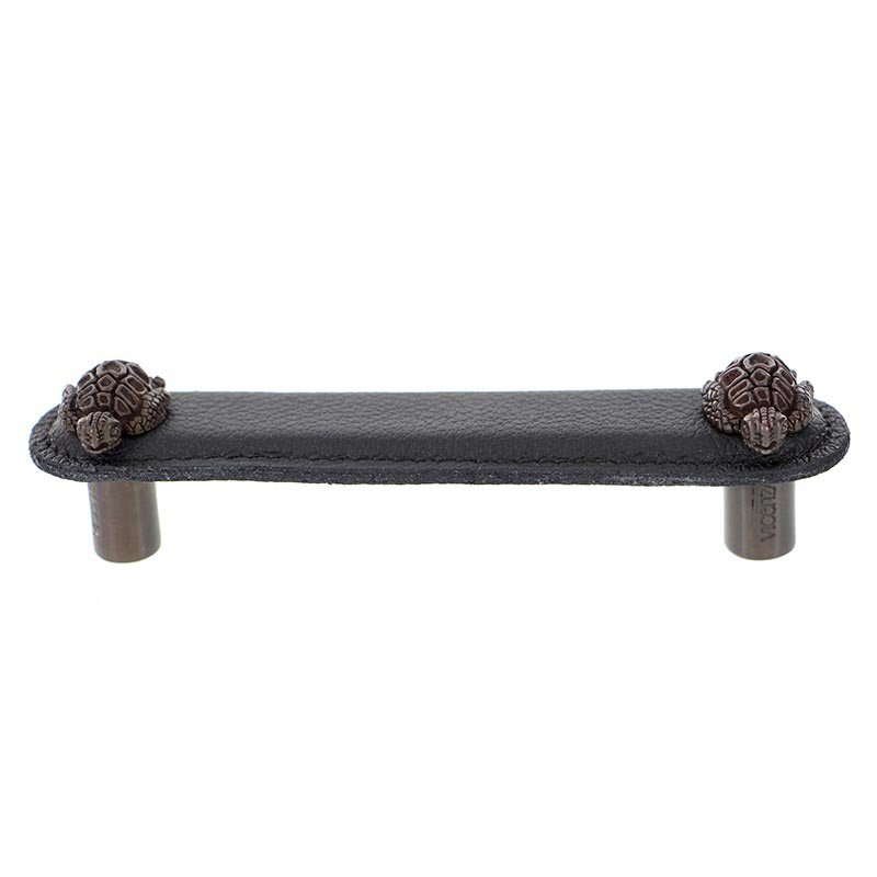 Leather Collection 4" (102mm) Tartaruga Pull in Black Leather in Oil Rubbed Bronze