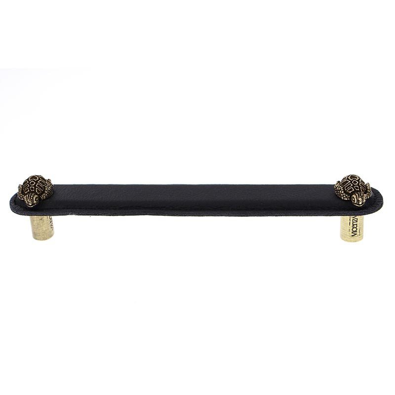 Leather Collection 6" (152mm) Tartaruga Pull in Black Leather in Antique Brass