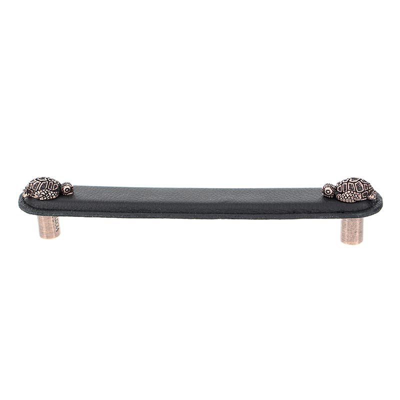 Leather Collection 6" (152mm) Tartaruga Pull in Black Leather in Antique Copper