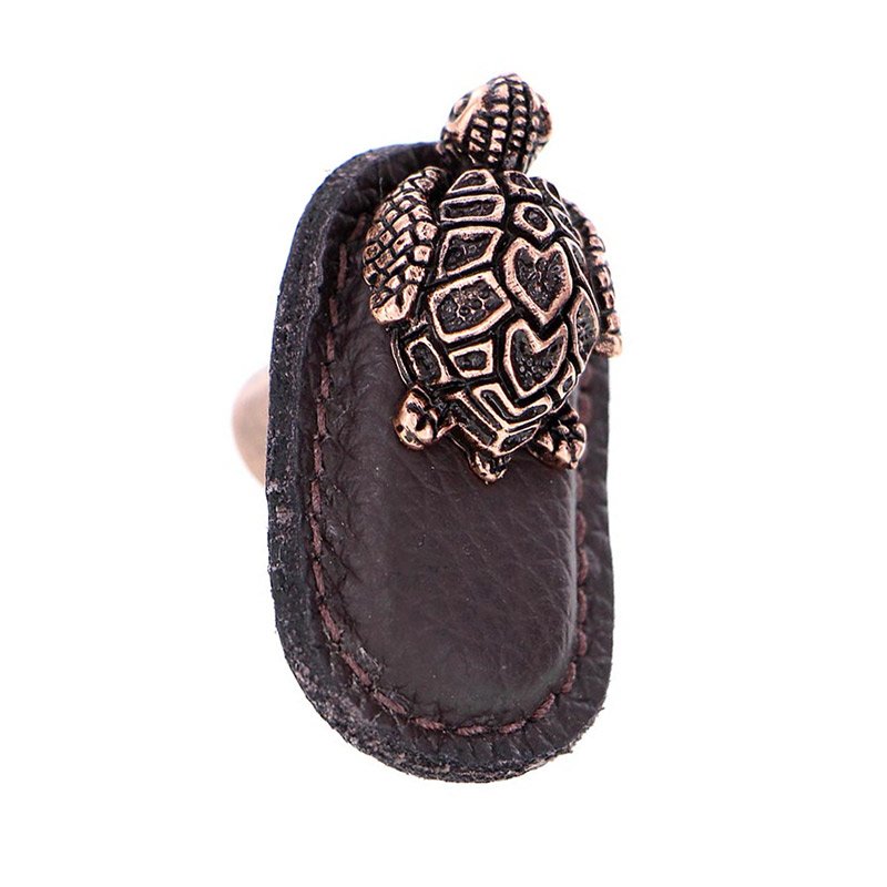 Leather Collection Tartaruga Knob in BrownLeather in Antique Copper