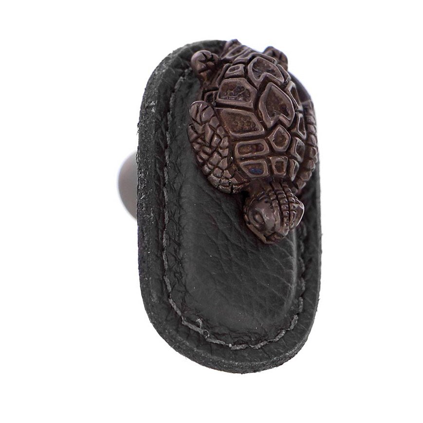 Leather Collection Tartaruga Knob in Black Leather in Oil Rubbed Bronze