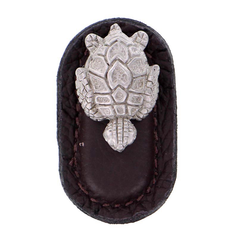 Leather Collection Tartaruga Knob in BrownLeather in Satin Nickel