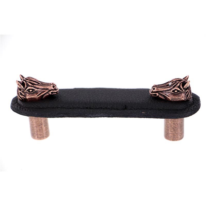 Leather Collection 3" (76mm) Cavallo Pull in Black Leather in Antique Copper