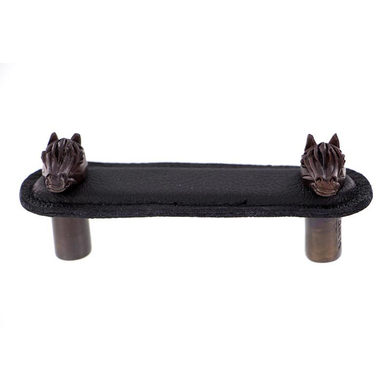 Leather Collection 3" (76mm) Cavallo Pull in Black Leather in Oil Rubbed Bronze