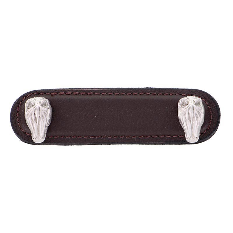 Leather Collection 3" (76mm) Cavallo Pull in Brown Leather in Satin Nickel