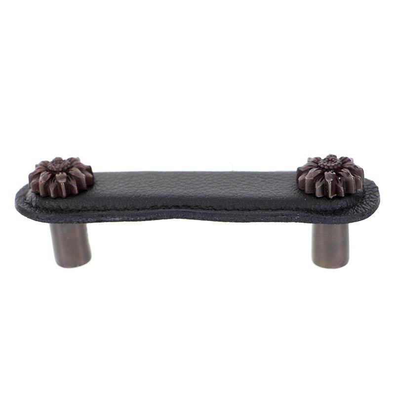 Leather Collection 3" (76mm) Margherita Pull in Black Leather in Oil Rubbed Bronze