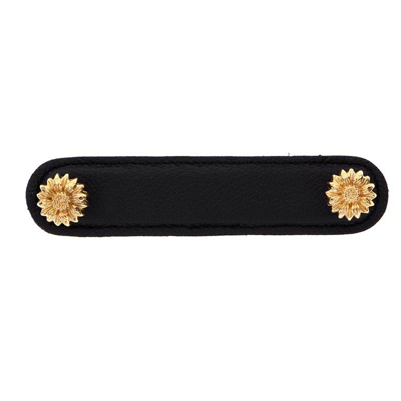 Leather Collection 4" (102mm) Margherita Pull in Black Leather in Polished Gold