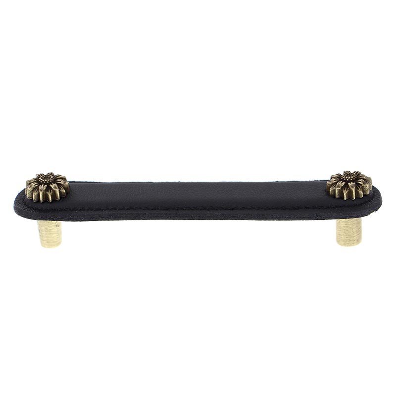 Leather Collection 5" (128mm) Margherita Pull in Black Leather in Antique Brass