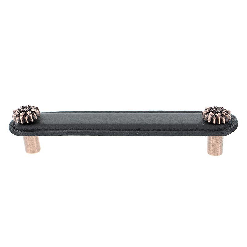Leather Collection 5" (128mm) Margherita Pull in Black Leather in Antique Copper