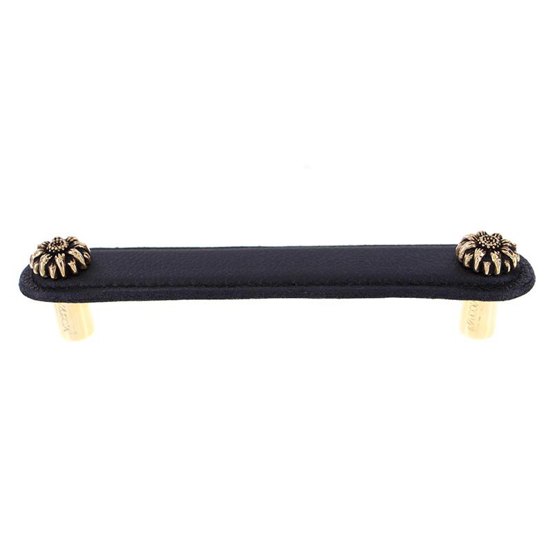 Leather Collection 5" (128mm) Margherita Pull in Black Leather in Antique Gold