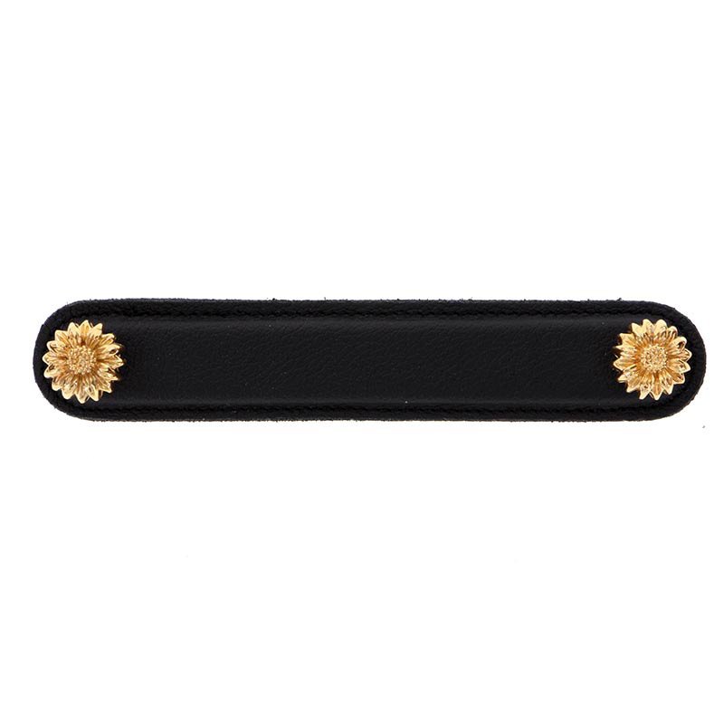 Leather Collection 5" (128mm) Margherita Pull in Black Leather in Polished Gold