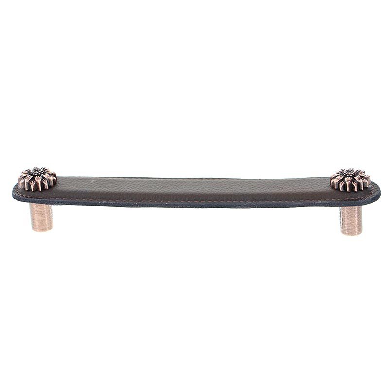 Leather Collection 6" (152mm) Margherita Pull in Brown Leather in Antique Copper