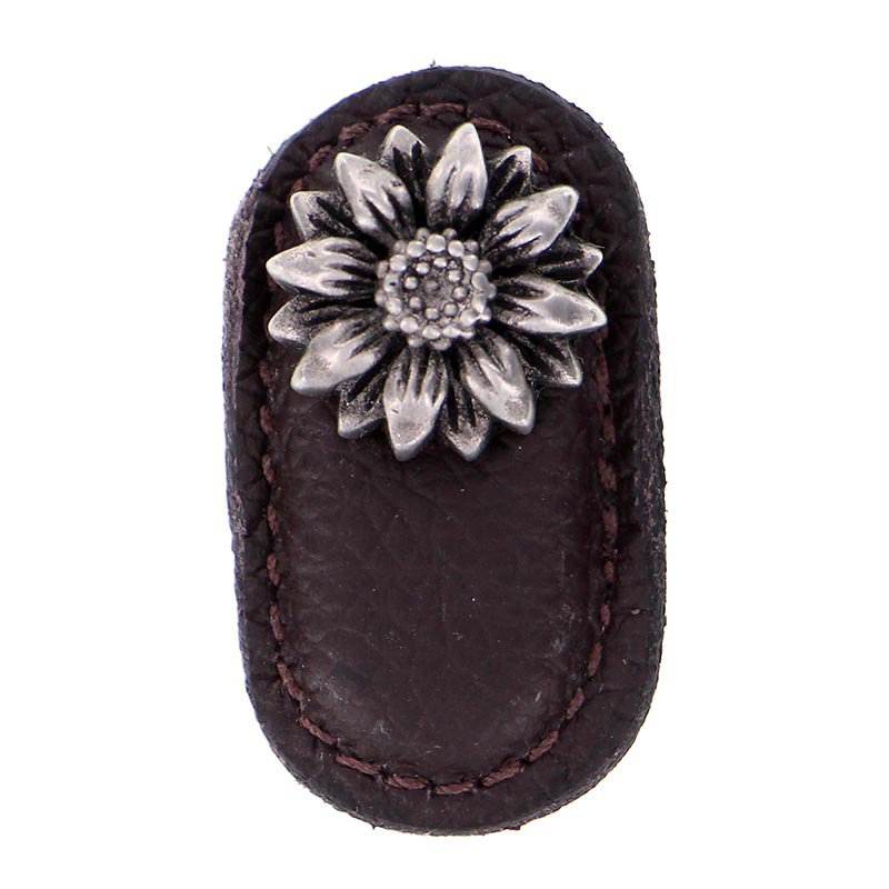 Leather Collection Margherita Knob in Brown Leather in Antique Nickel