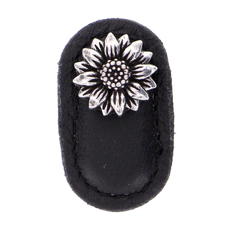 Leather Collection Margherita Knob in Black Leather in Vintage Pewter