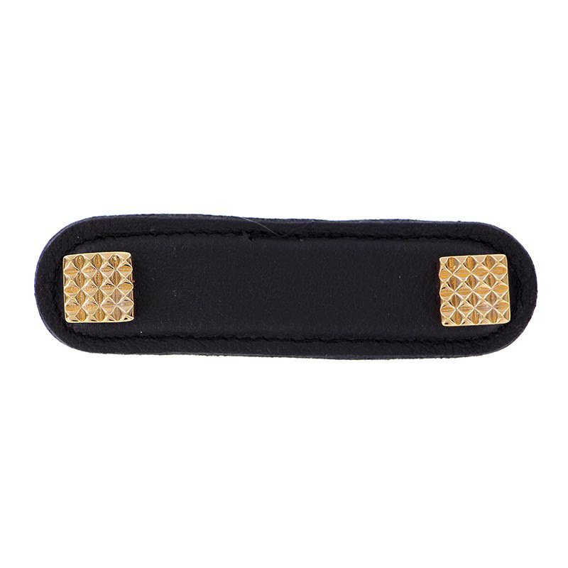Leather Collection 3" (76mm) Solferino Pull in Black Leather in Polished Gold