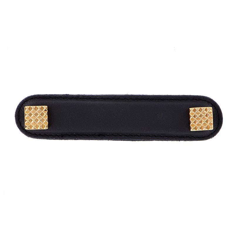 Leather Collection 4" (102mm) Solferino Pull in Black Leather in Polished Gold