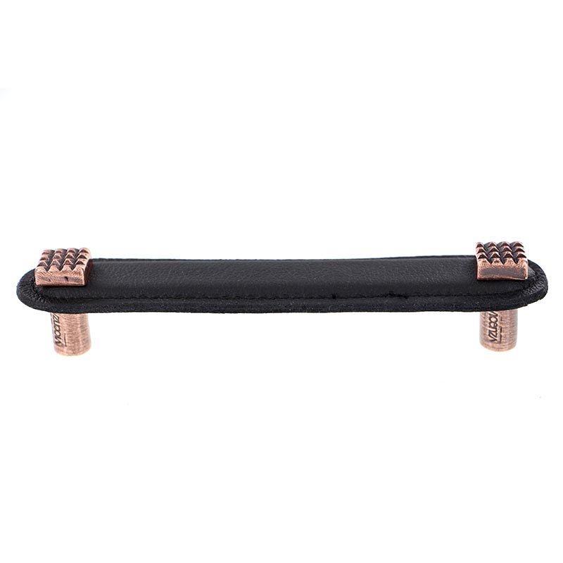 Leather Collection 5" (128mm) Solferino Pull in Black Leather in Antique Copper