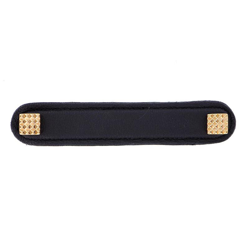 Leather Collection 5" (128mm) Solferino Pull in Black Leather in Polished Gold