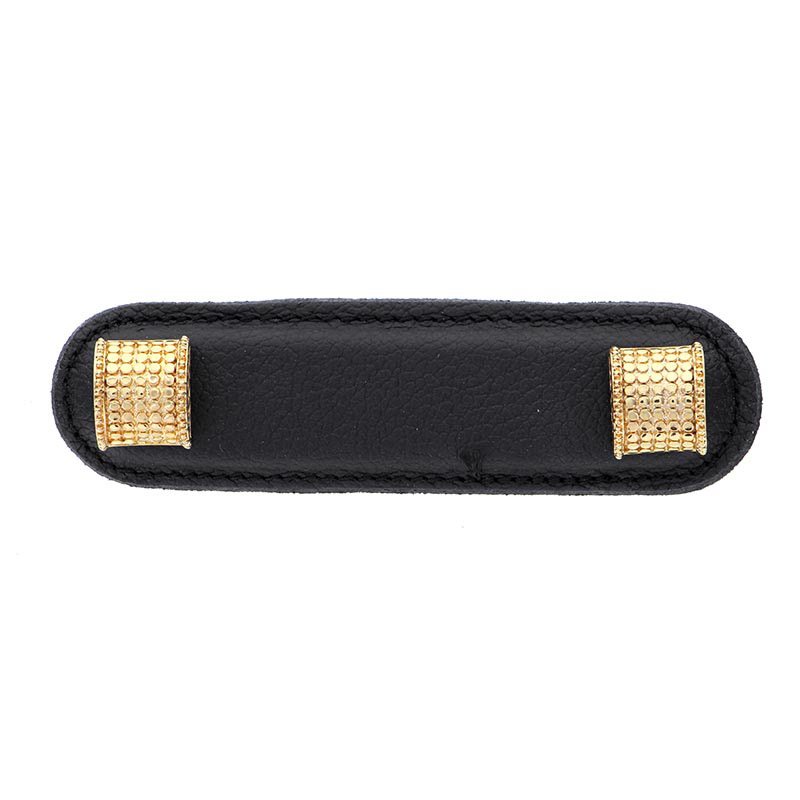 Leather Collection 3" (76mm) Tiziano Pull in Black Leather in Polished Gold