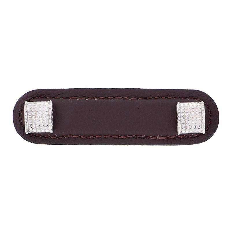 Leather Collection 3" (76mm) Tiziano Pull in Brown Leather in Polished Nickel
