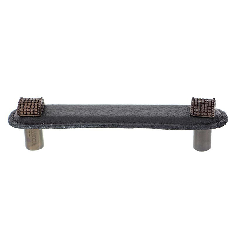 Leather Collection 4" (102mm) Tiziano Pull in Black Leather in Oil Rubbed Bronze
