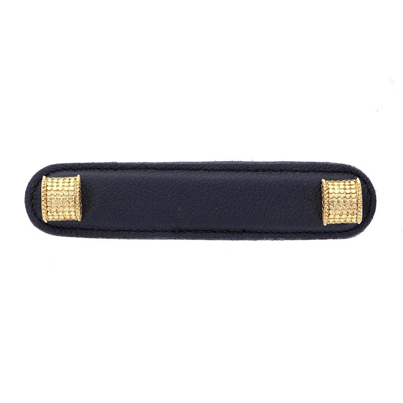 Leather Collection 4" (102mm) Tiziano Pull in Black Leather in Polished Gold