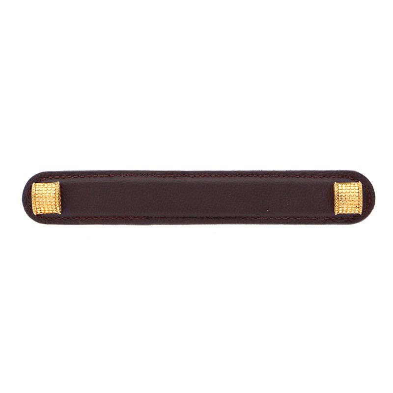 Leather Collection 6" (152mm) Tiziano Pull in Brown Leather in Polished Gold