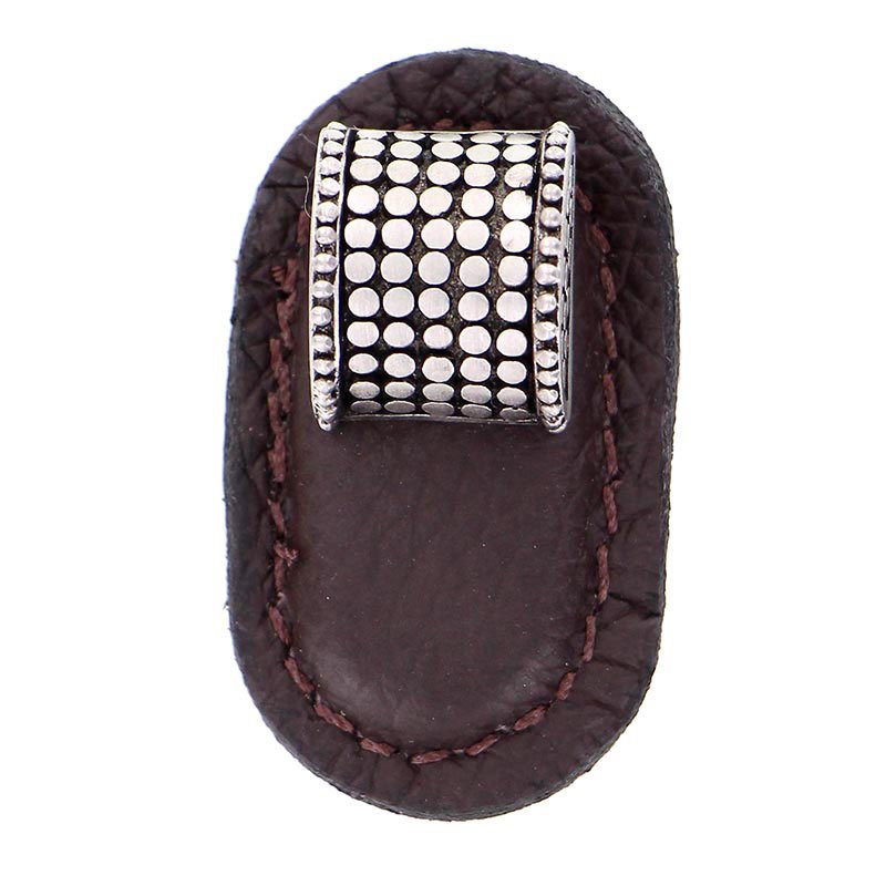 Leather Collection Tiziano Knob in Brown Leather in Antique Nickel