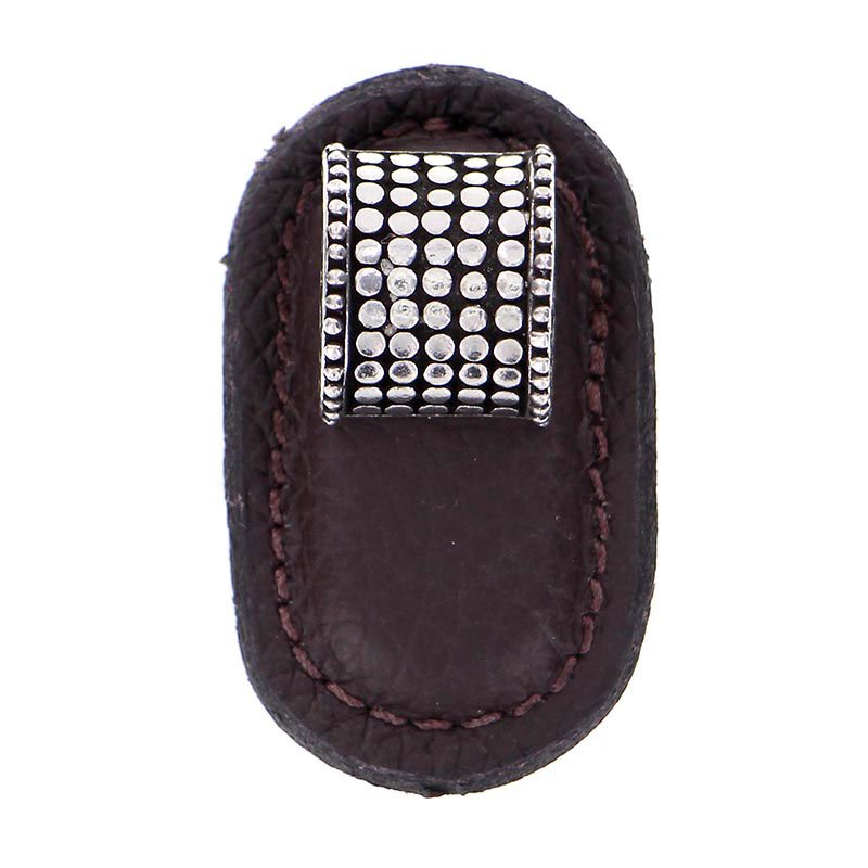 Leather Collection Tiziano Knob in Brown Leather in Vintage Pewter