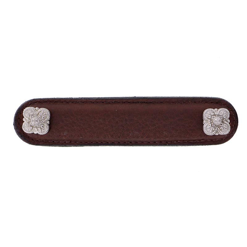 Leather Collection 4" (102mm) Napoli Pull in Brown Leather in Satin Nickel
