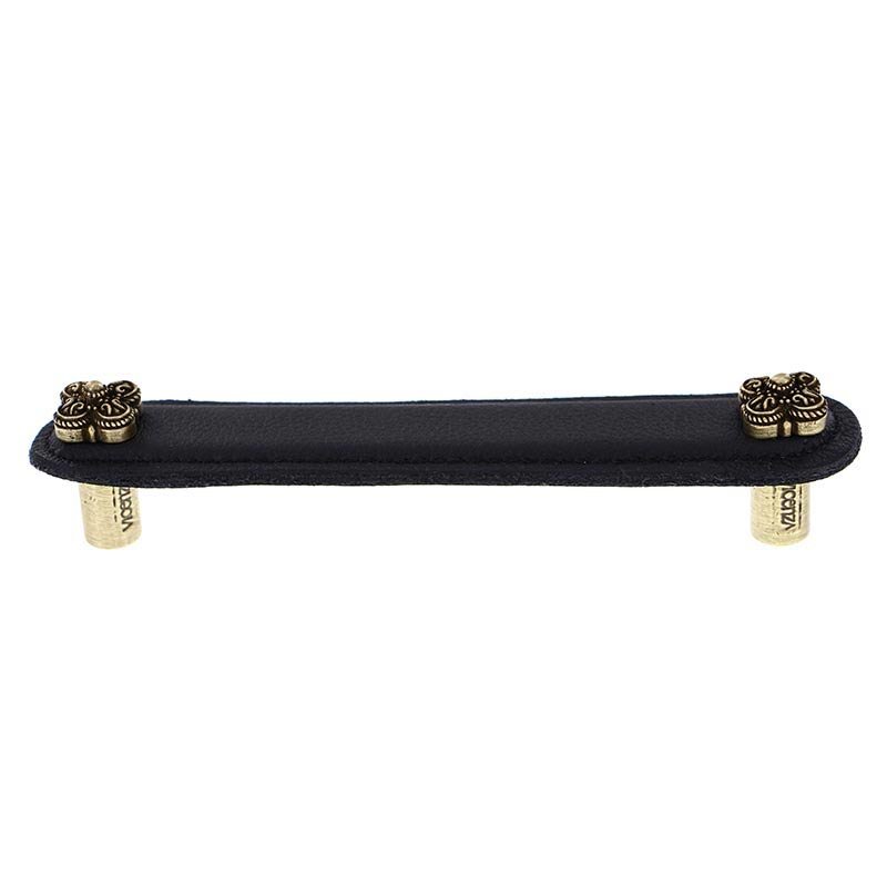 Leather Collection 5" (128mm) Napoli Pull in Black Leather in Antique Brass