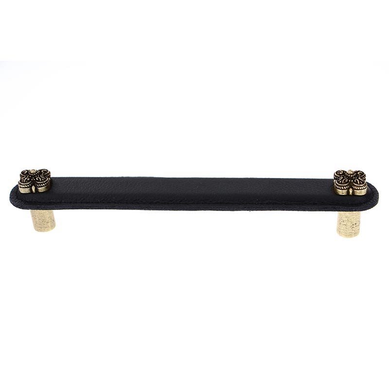 Leather Collection 6" (152mm) Napoli Pull in Black Leather in Antique Brass