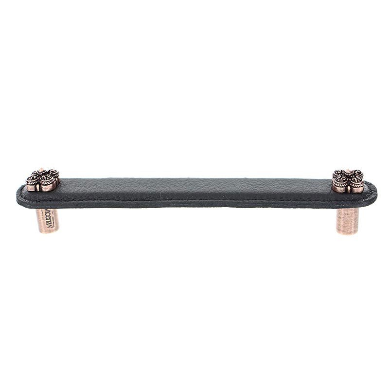 Leather Collection 6" (152mm) Napoli Pull in Black Leather in Antique Copper