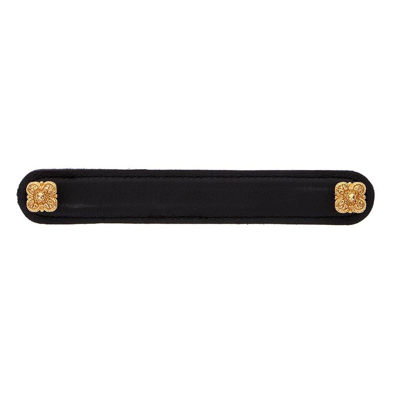 Leather Collection 6" (152mm) Napoli Pull in Black Leather in Polished Gold