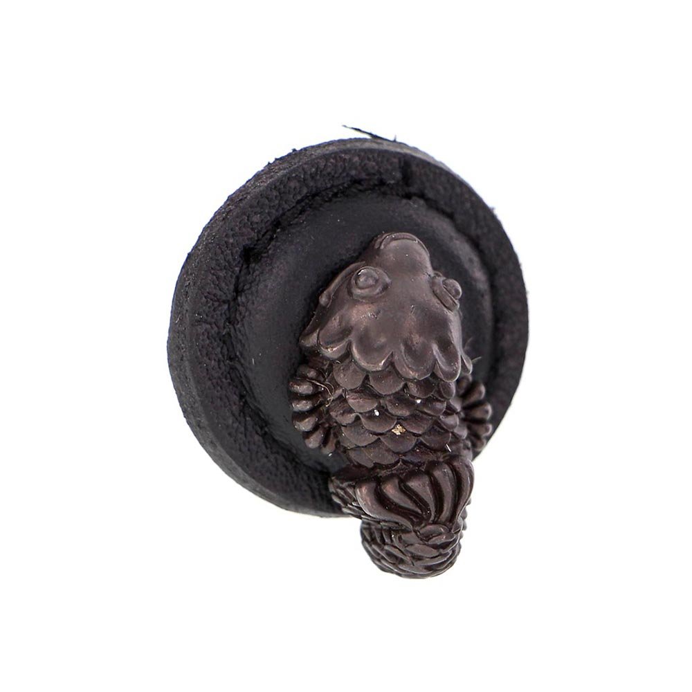 7 1/4" Round Koi Knob with Leather Insert in Oil Rubbed Bronze