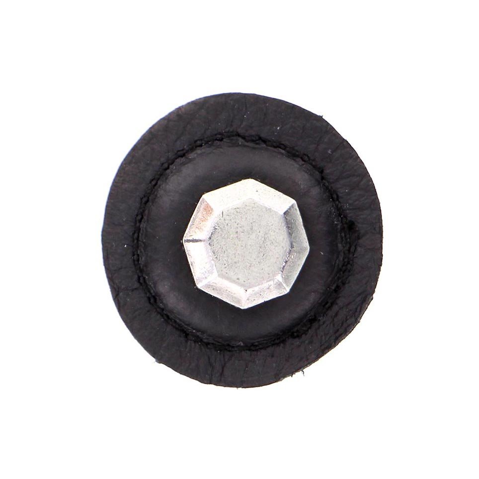 1 1/4" Round Knob with Leather Insert in Vintage Pewter with Black Leather Insert