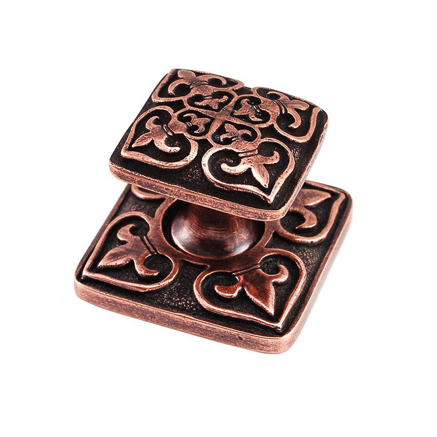 1 5/8" Square Knob with Backplate in Antique Copper